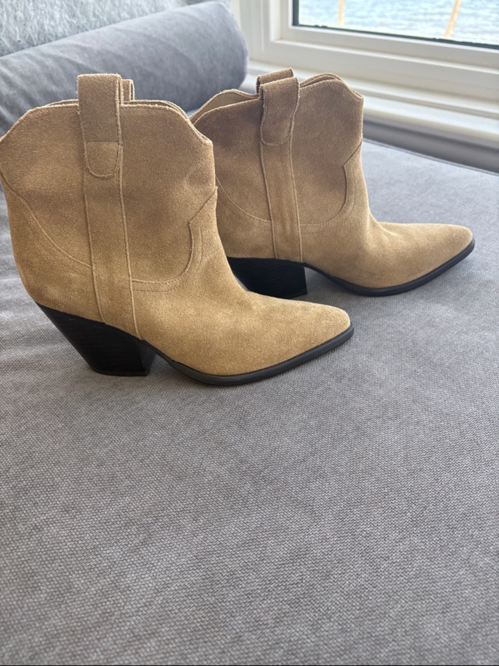 Marc Fisher Suede Western Ankle Boots in Tan